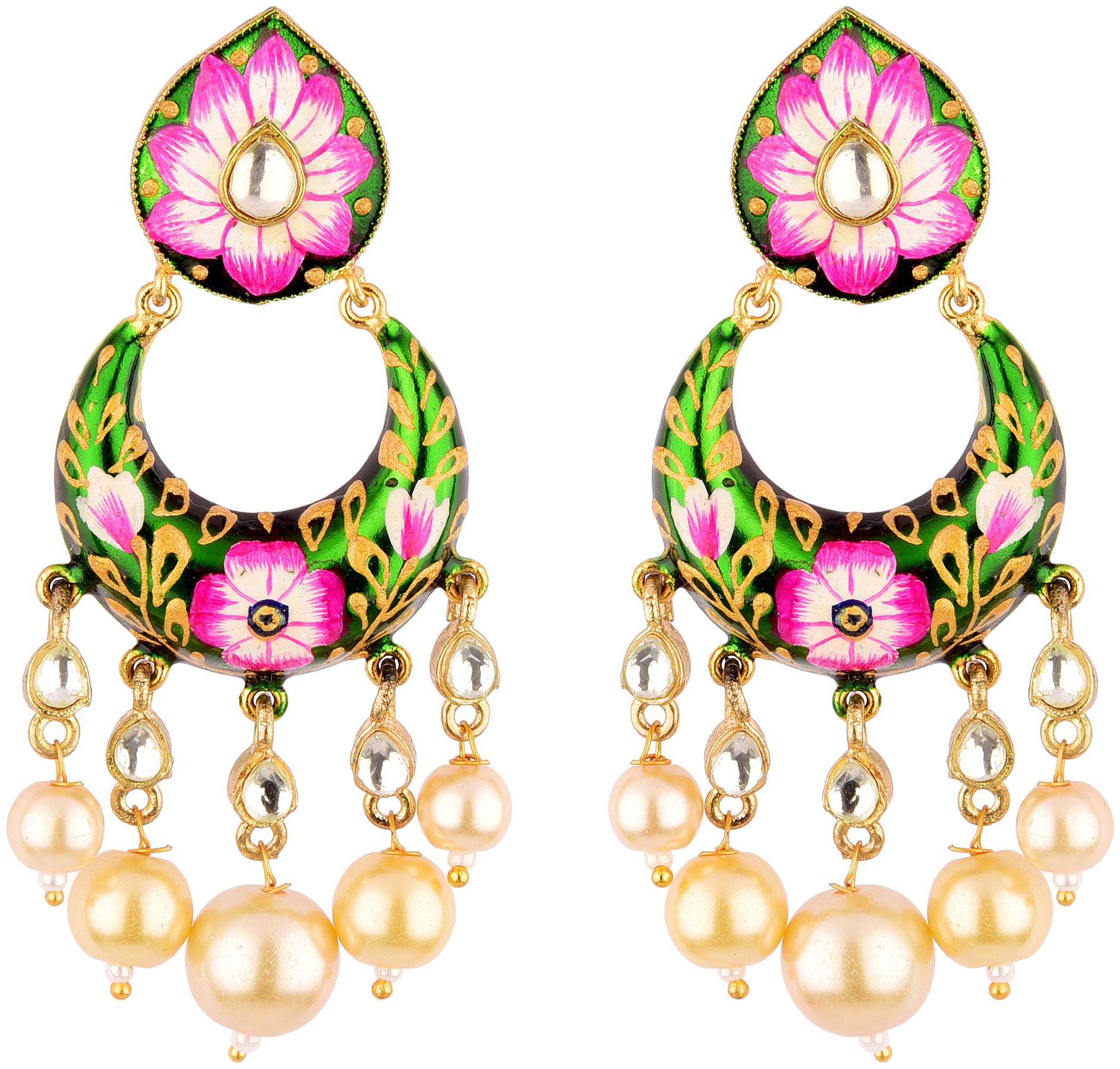 

Vannyaa Creationss Meenakari Crafted Floral Green Jhumki Earring For Women