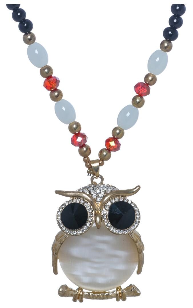

Veejay Fashion Owl Monalisa Pendent With Black Beads Chain