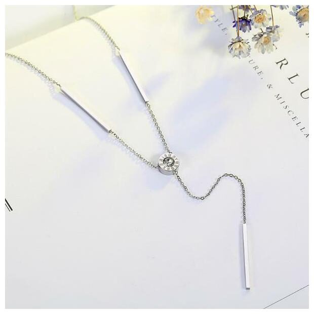 

Venus Lariat Dainty Necklace w Roman Numerals - Stainless Steel