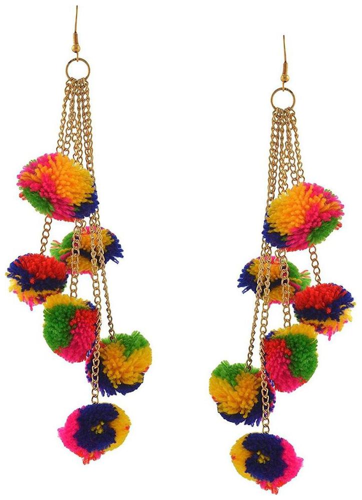

Verceys MultiColor Fashion Hook Dangle Tassel Long Funky Earrings with Pompoms for Girls And Women