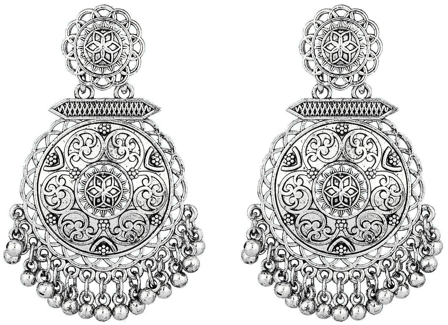 

Vermont Afghani Tribal Oxidised Black Metal Chandlier Earrings for Women and Girls