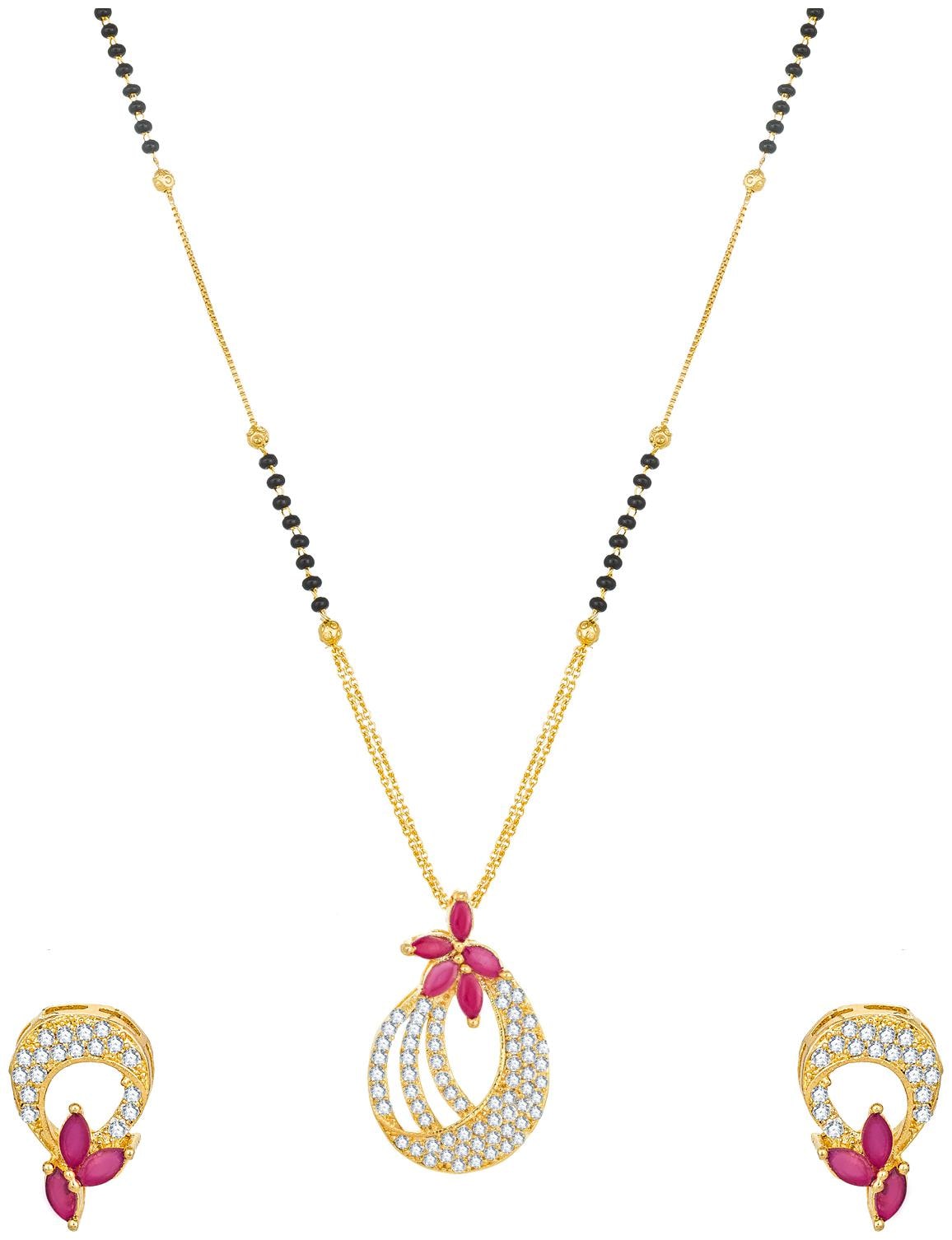 

Vermont Black Bead American Diamond Mangalsutra with Earrings