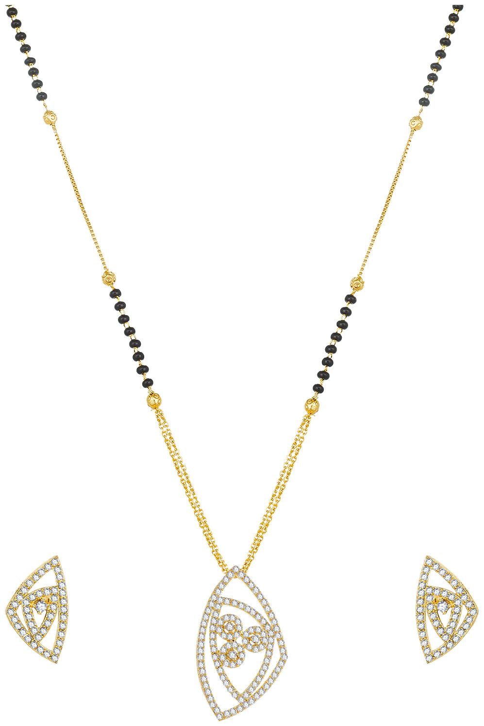 

Vermont Black Bead American Diamond Bridal Mangalsutra with Earrings