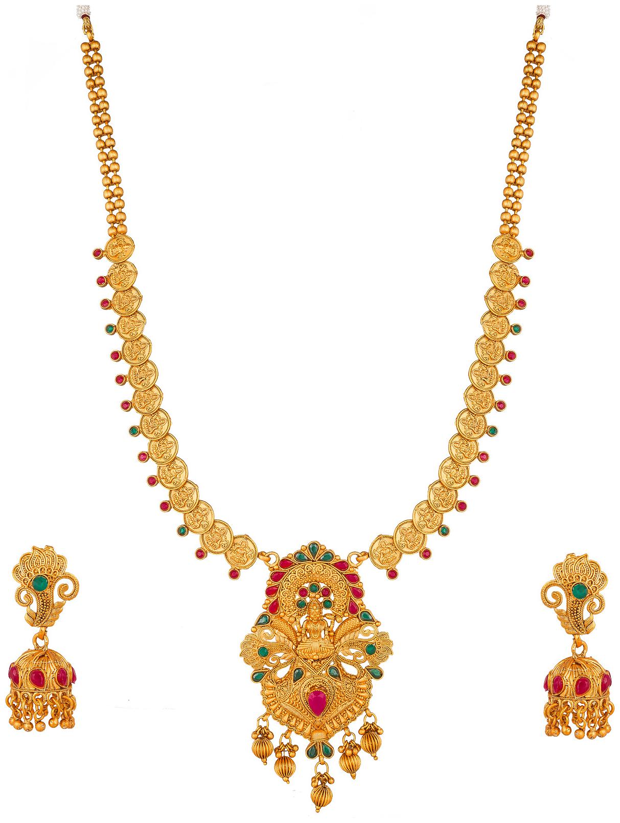 

Vermont Bridal Gold Plated American Diamond Trendy Temple Jewellery Necklace Set with Earrings for Women Girls