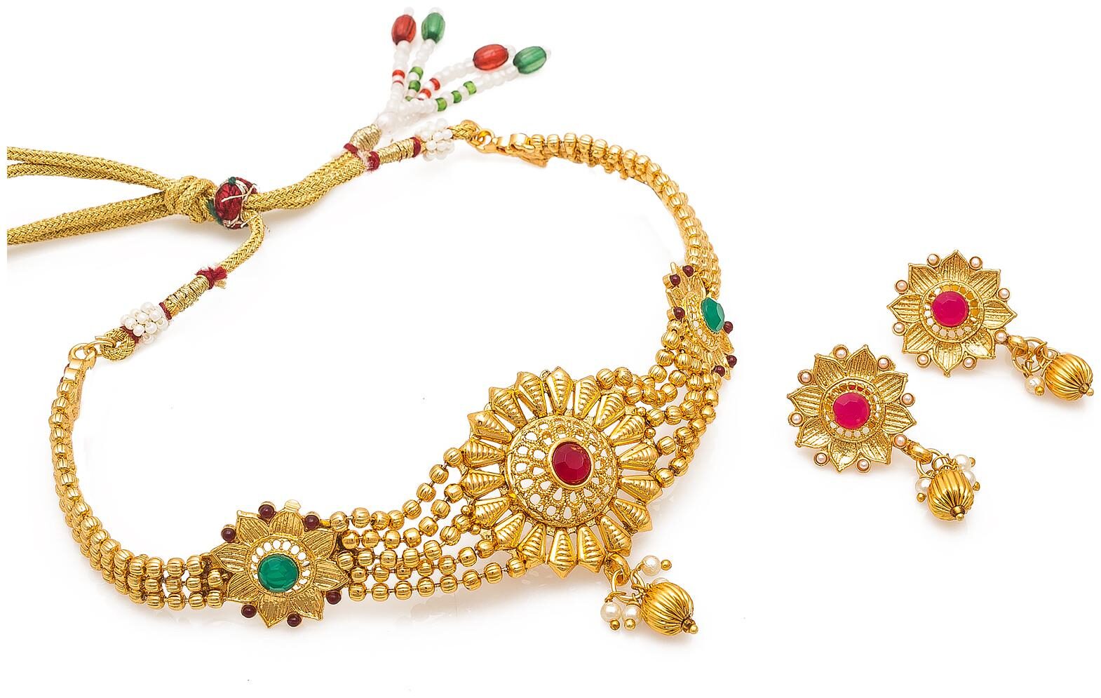 

Vermont Bridal Gold Plated Kundan Pearls Classic Choker Necklace Set with Earrings for Women Girls