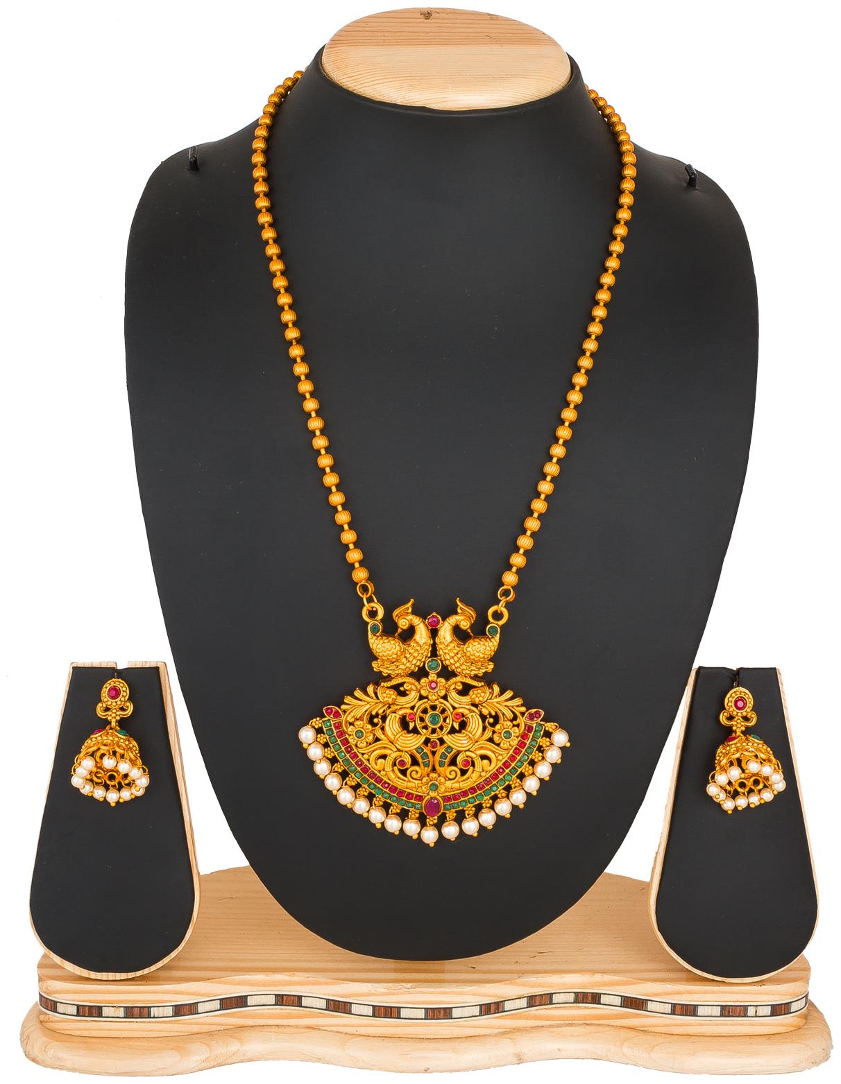 

Vermont Diamond Pearl Temple Jewellery Set for Women Girls