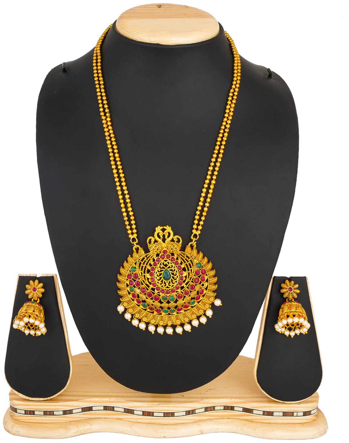 

Vermont Diamond Pearl Temple Jewellery Set for Women Girls