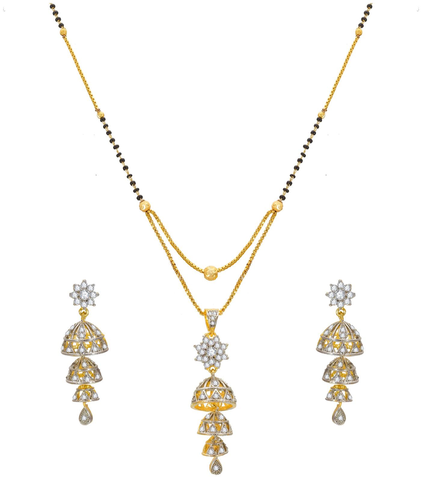 

Vermont Ethnic Gold Plated American Diamond Mangalsutra Set With Earrings for Women