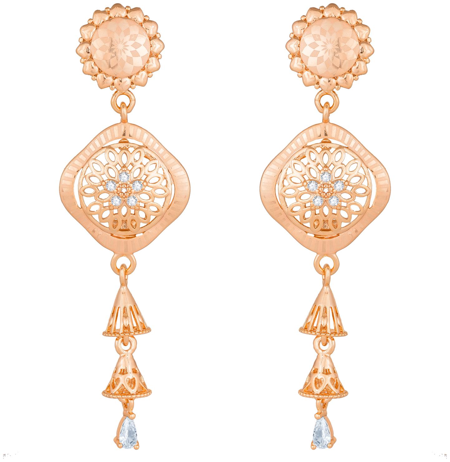 

Vermont Ethnic Rose Gold Plated American Diamond Earrings for Stylish Girls Women