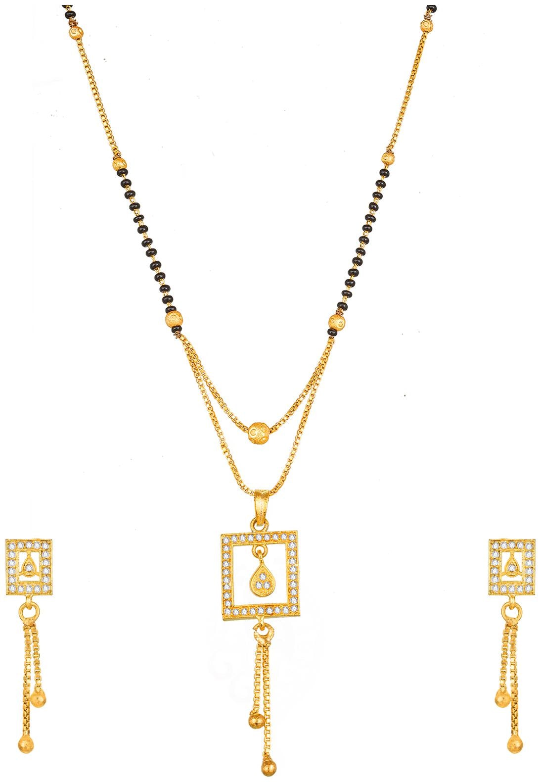

Vermont Ethnic Gold Plated American Diamond Women s Pride Stylish Mangalsutra With Earrings for Women
