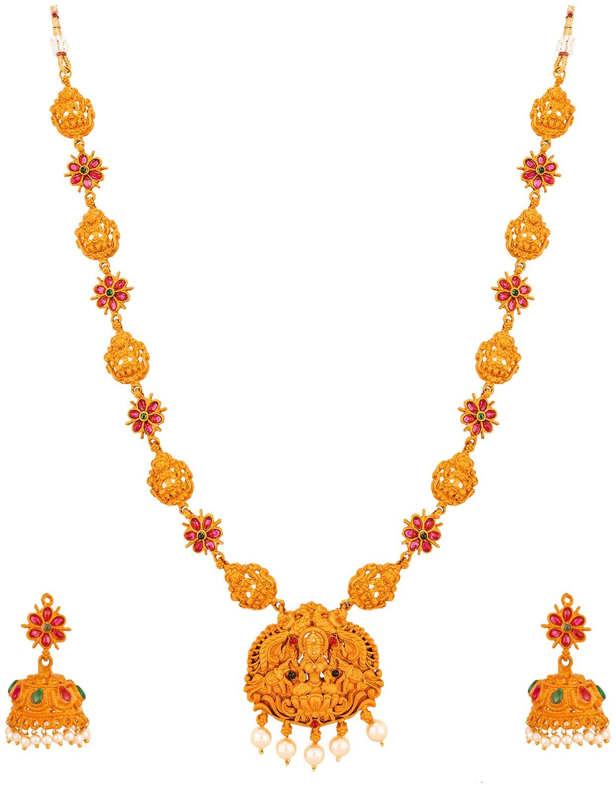 

Vermont Ethnic Gold Plated And American Diamond Pearl Stylish Bridal Set For Women Girls (Golden)