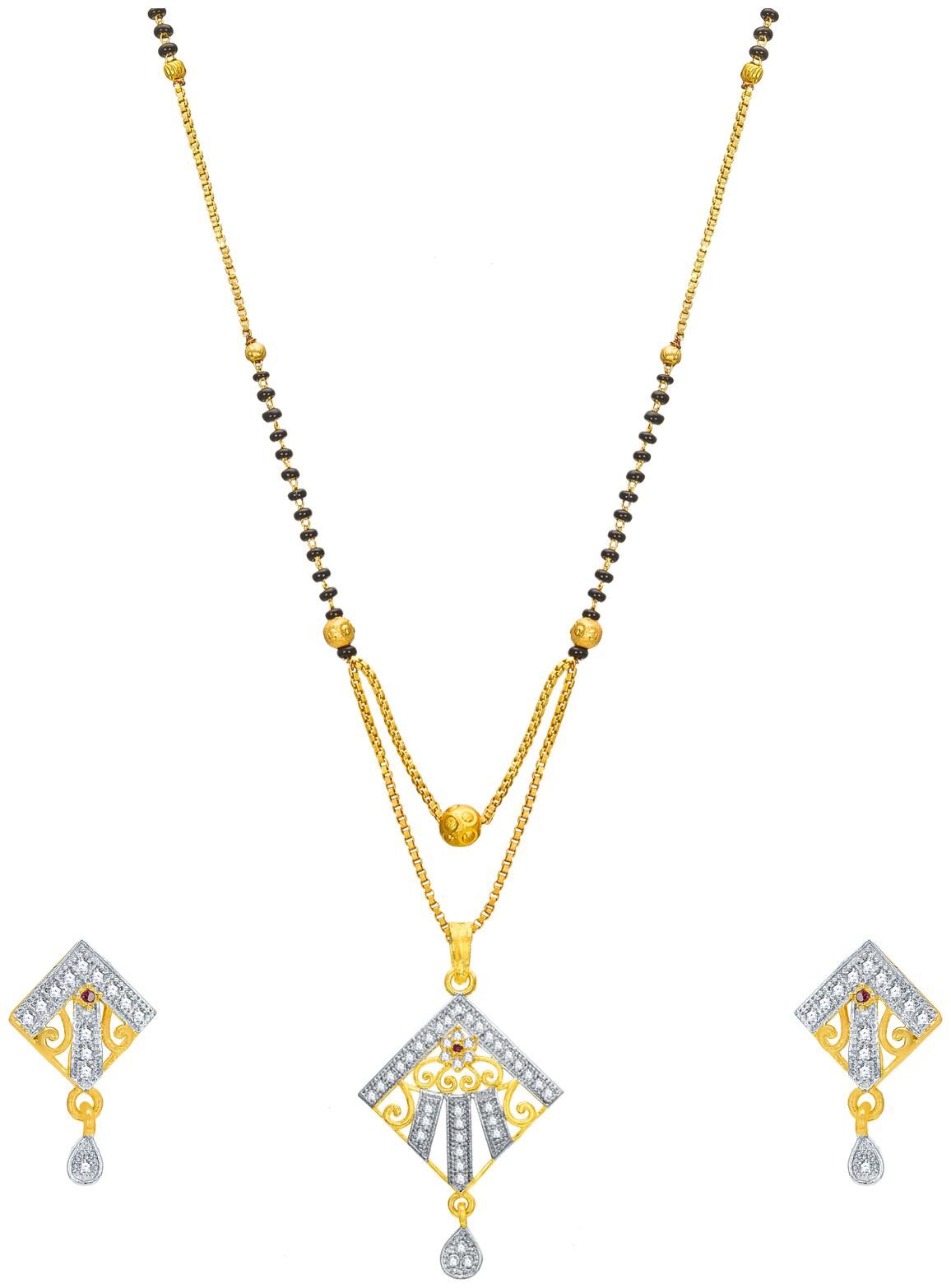 

Vermont Ethnic Gold Plated American Diamond Bridal Latest Designer Mangalsutra With Earrings for Women