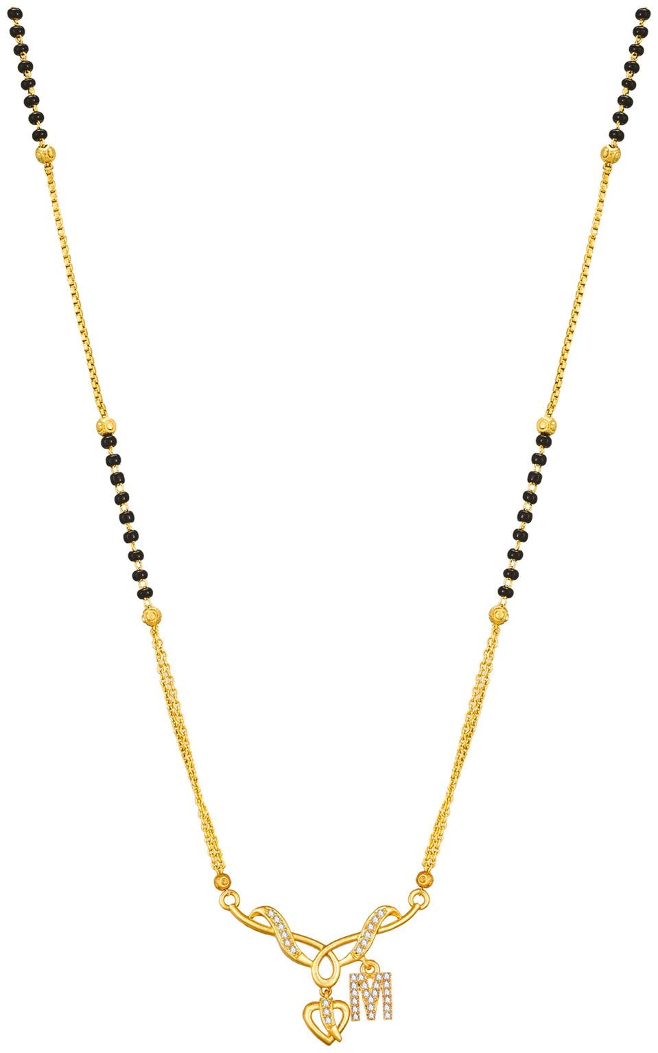 

Vermont Fancy Designer Gold Plated And American Diamond Initial M Letter Alphabet Mangalsutra For Women (Golden)