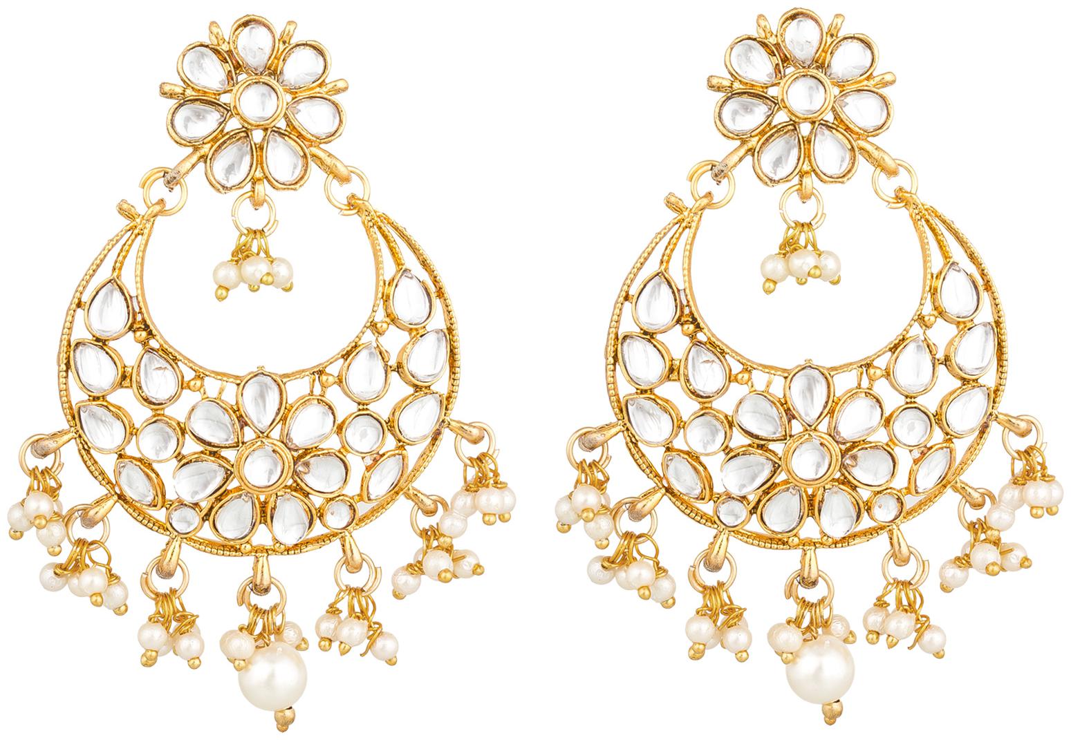

Vermont Gold Plated Party Wear Dangler Chandbali Pearl Kundan Earrings for Women Girls