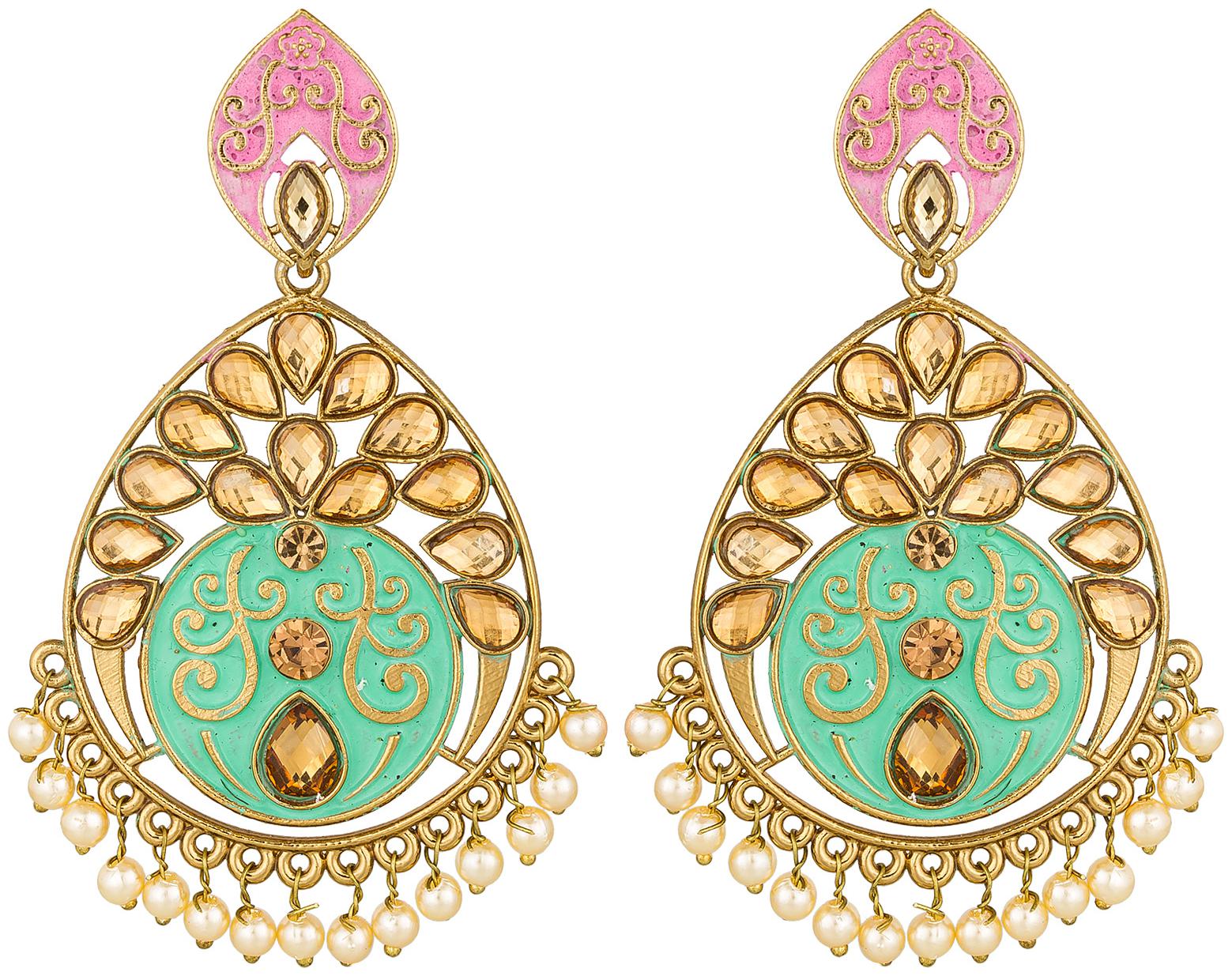 

Vermont Gold Non Precious Metal Meenakari Jhumkhi Chandbali Earring for Women
