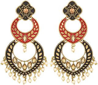 Vermont Gold Non Precious Metal Fancy Meenakari Jhumki Chandbali Earring for Women