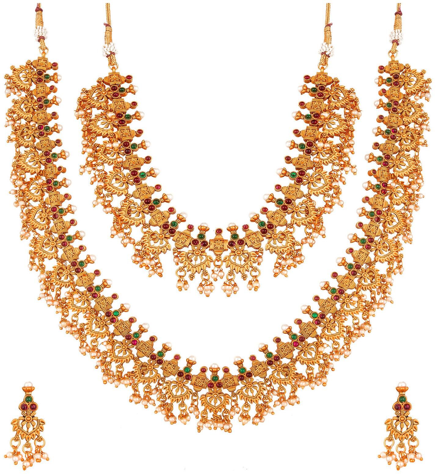 

Vermont Gold Plated And American Diamond Pearl Heavy Work Temple Set For Women Girls (Golden)