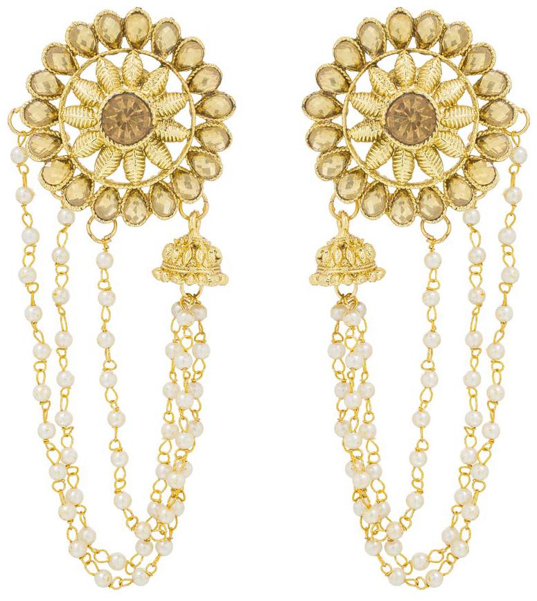 

Vermont Gold Plated Pearls Tassel Bahubali Jhumki Earrings for Women