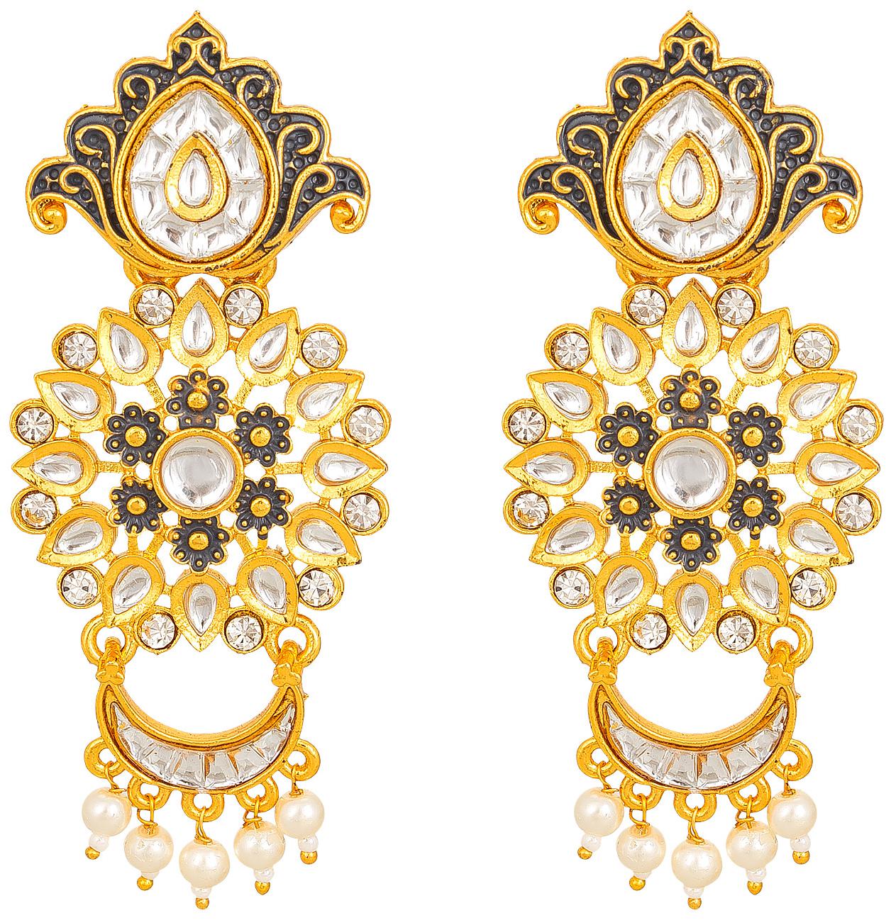 

Vermont Kundan Pearl Traditional Designer Gold Plated Jhumki Earrings for Women