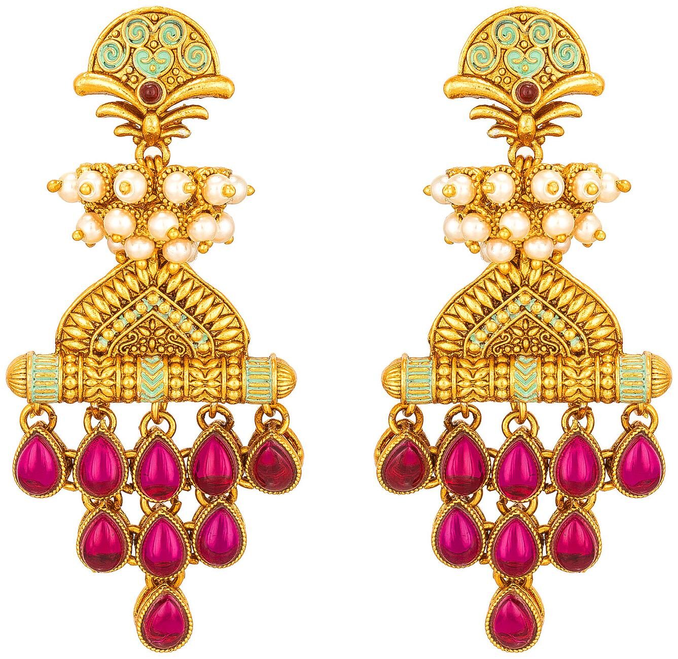 

Vermont Kundan Pearl Studded Classic Designer Gold Plated Earrings for Women