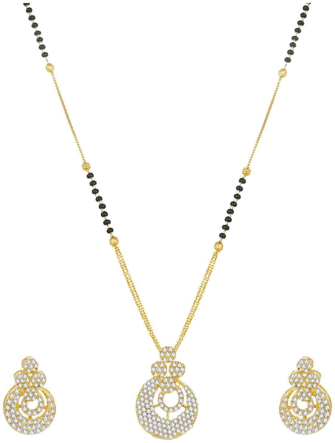 

Vermont Latest Traditional Black Bead American Diamond Bridal Mangalsutra with Earrings