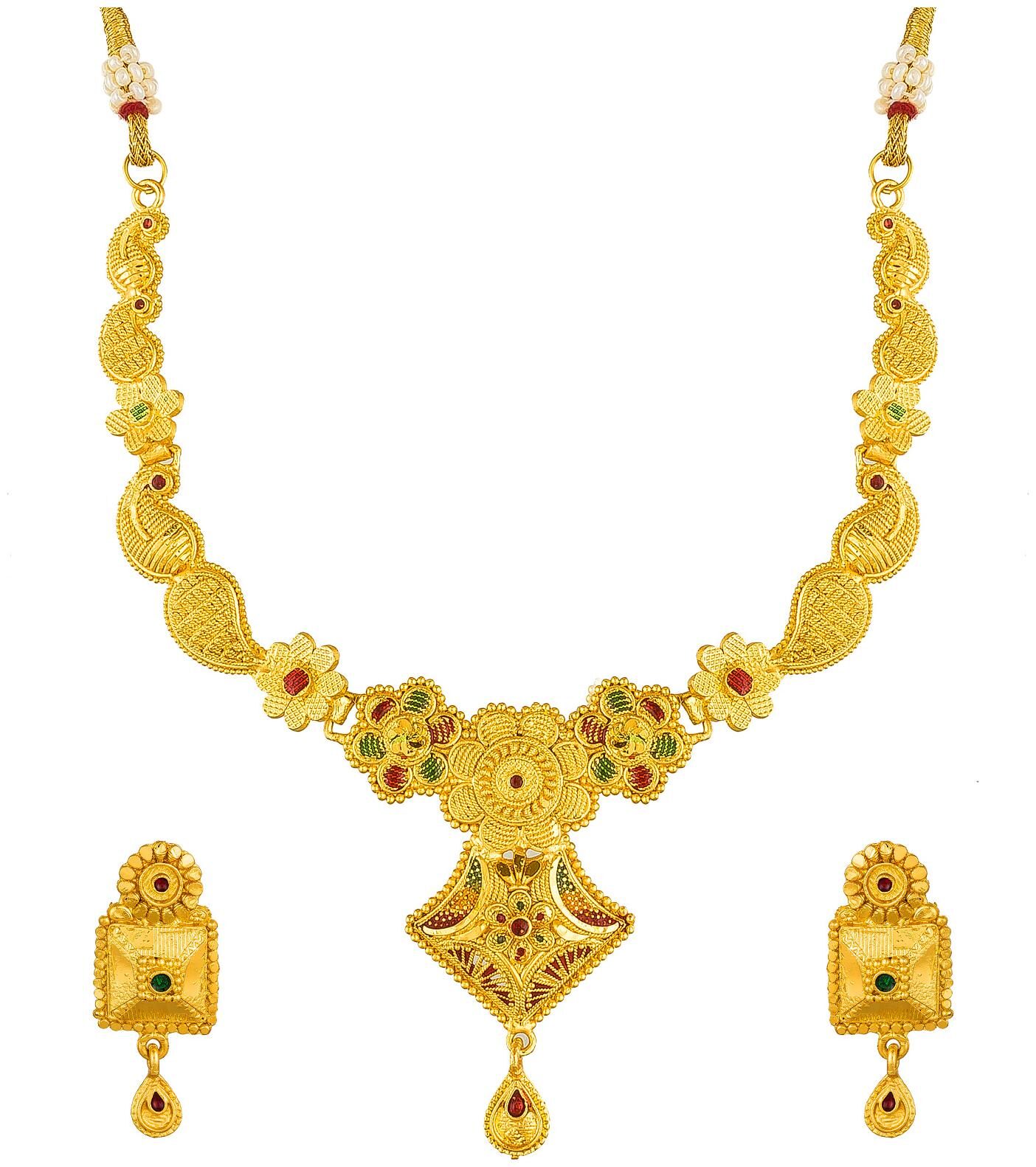 

Vermont Latest Trendy Designer American Diamond Gold Plated Bridal Temple Set For Women Girls