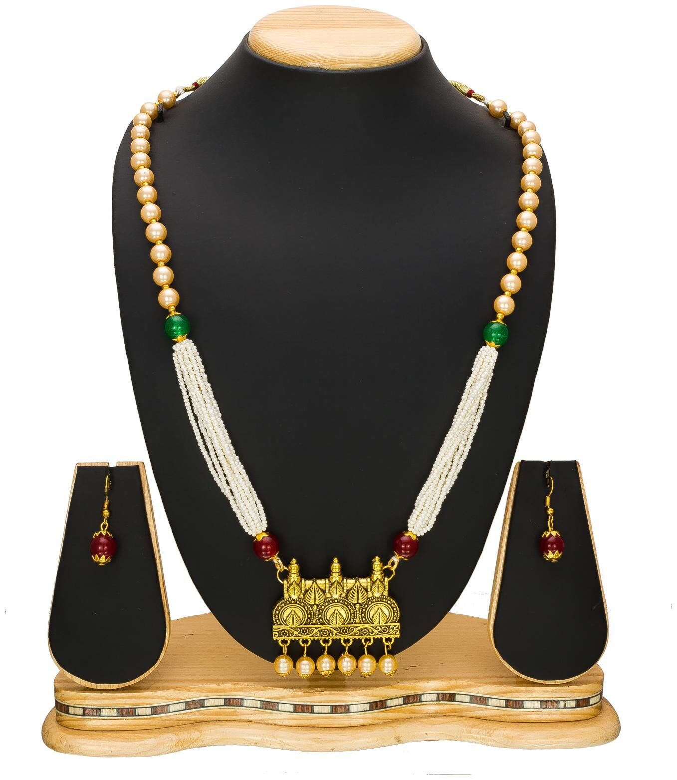 

Vermont Latest Trendy Gold Plated Stylish Pearl Necklcae Jewellery Set For Women Girls