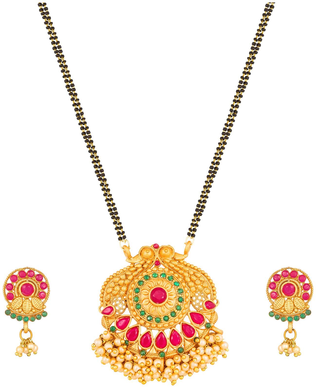 

Vermont Latest Design Traditional Gold Plated American Diamond Mangalsutra with Earrings for Women