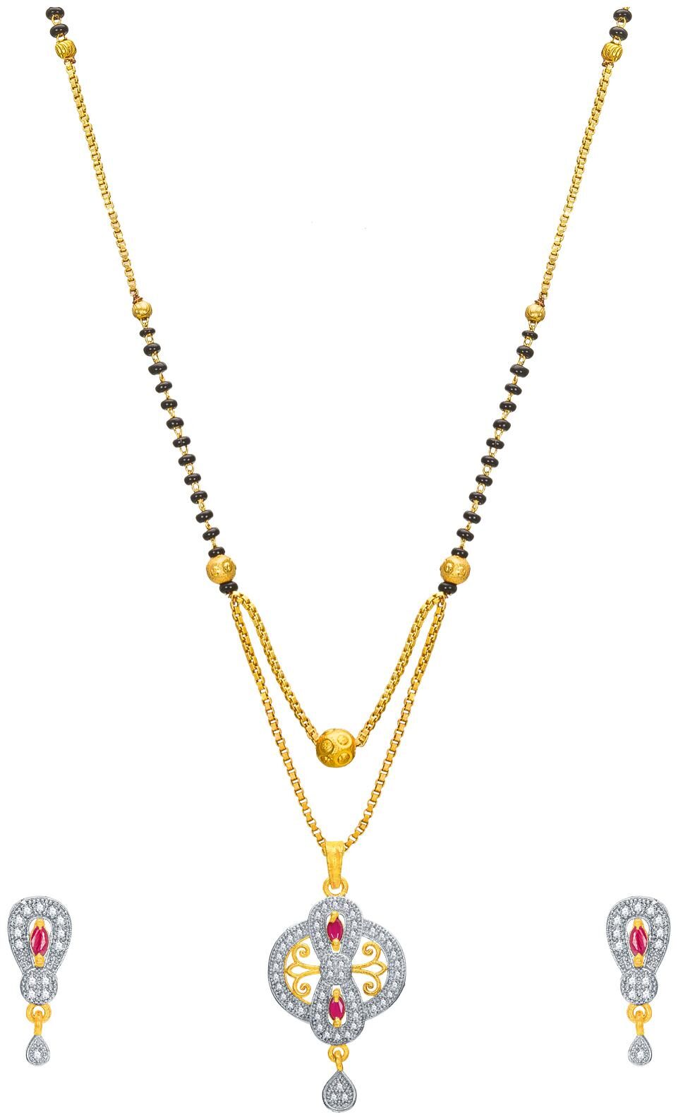 

Vermont Latest Designer Traditional Gold Plated American Diamond Mangalsutra with Earrings for Women