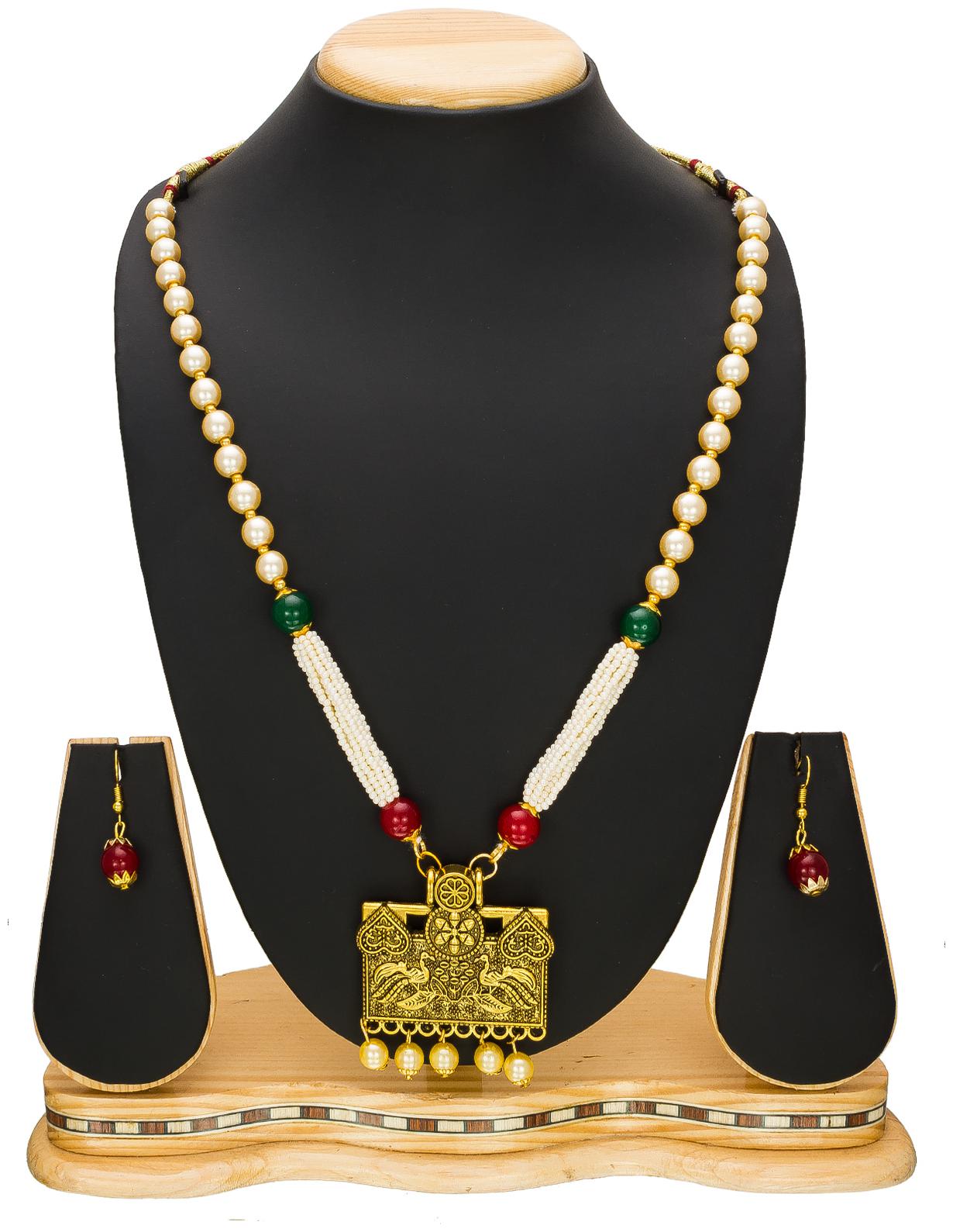 

Vermont Latest Trendy Designer Gold Plated Party Wear Pearl Necklace Jewellery Set For Women Girls