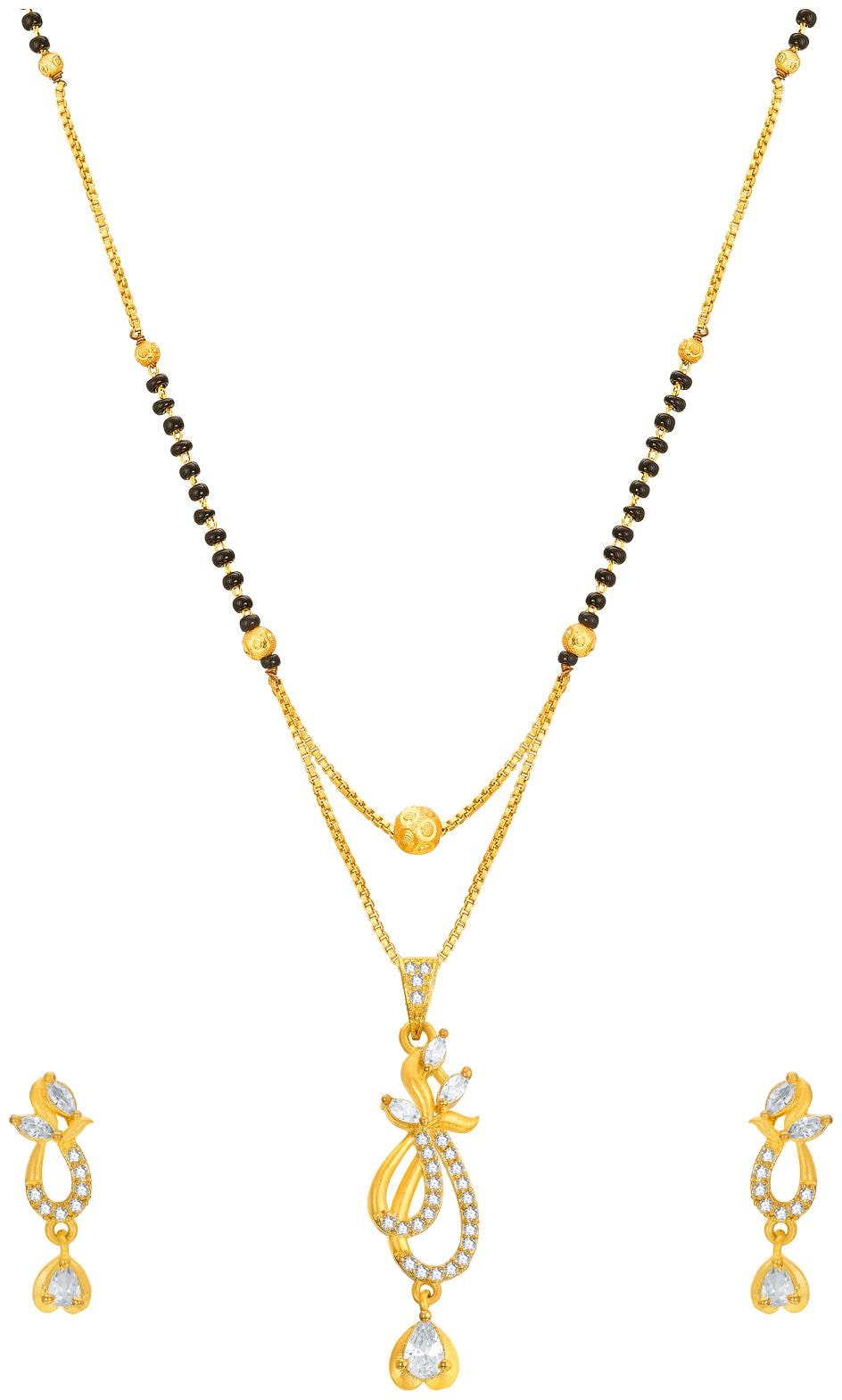 

Vermont Latest Traditional Gold Plated American Diamond Fancy Mangalsutra Set for Women