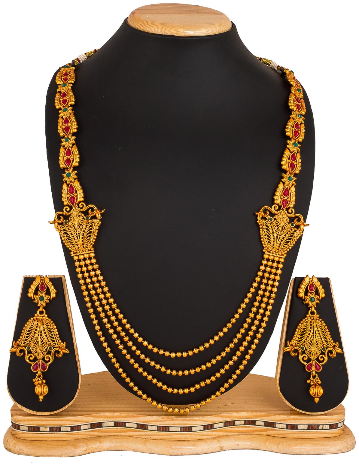 

Vermont Latest Trendy Designer American Diamond Gold Plated Party Wear Multi Strand Necklace Jewellery Set For Women Girls