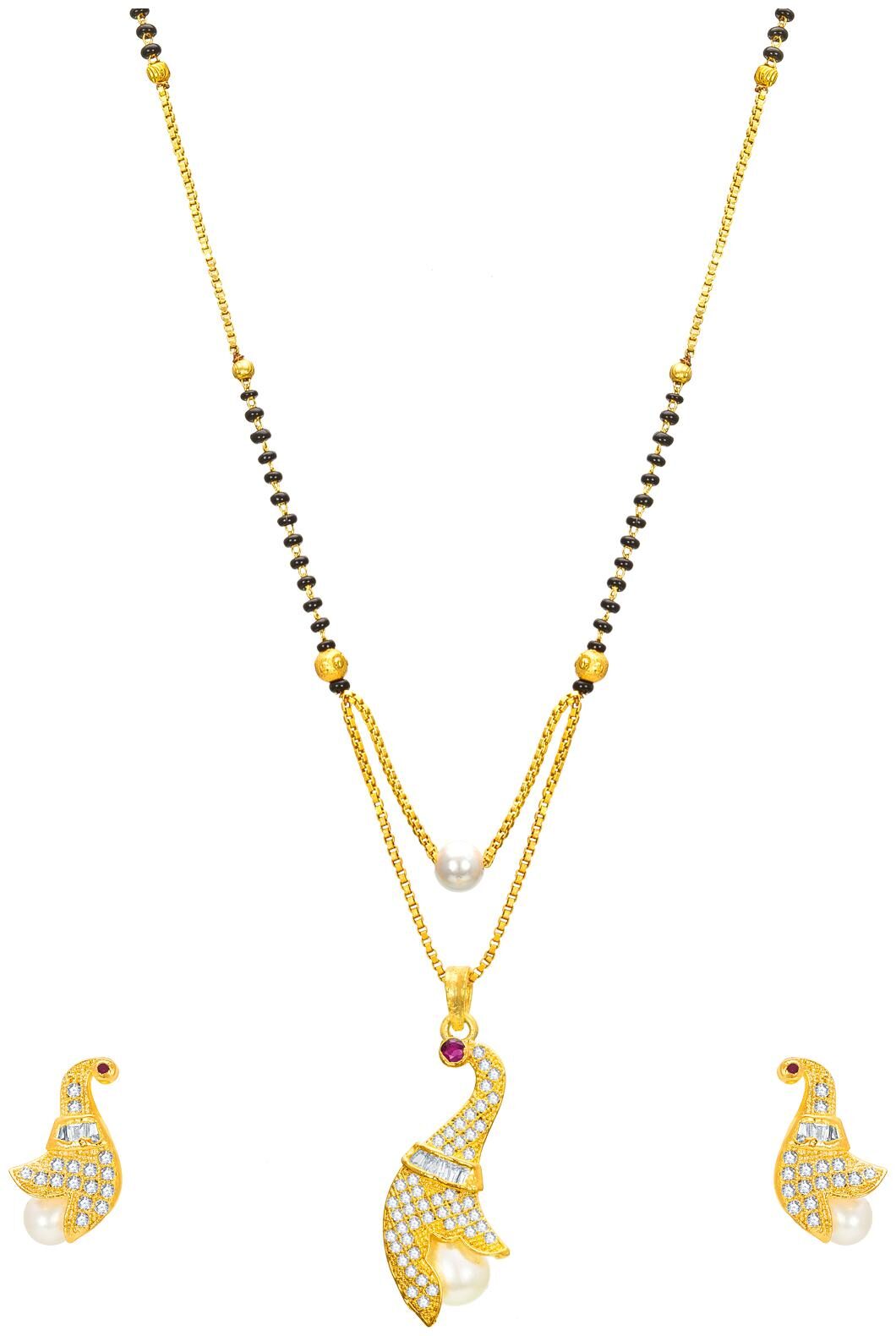 

Vermont Latest Design Ethnic Gold Plated American Diamond Bridal Mangalsutra With Earrings for Women