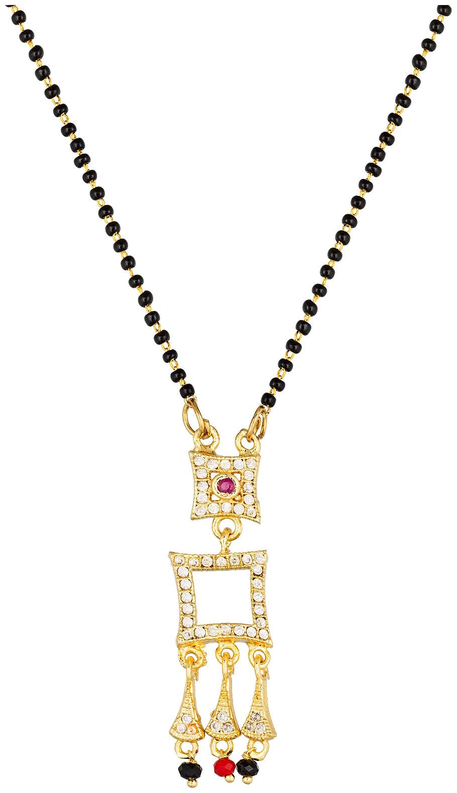 

Vermont Latest Design Traditional Black Bead Gold Plated American Diamond Mangalsutra for Women