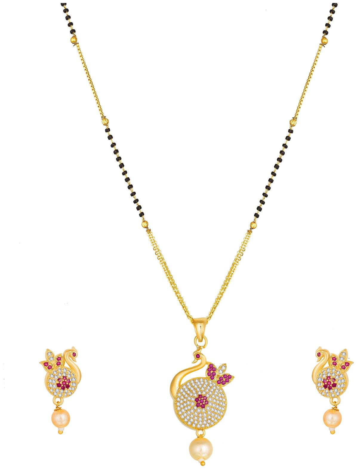 

Vermont Latest Ethnic Gold Plated American Diamond Bridal Trendy Mangalsutra Set for Women