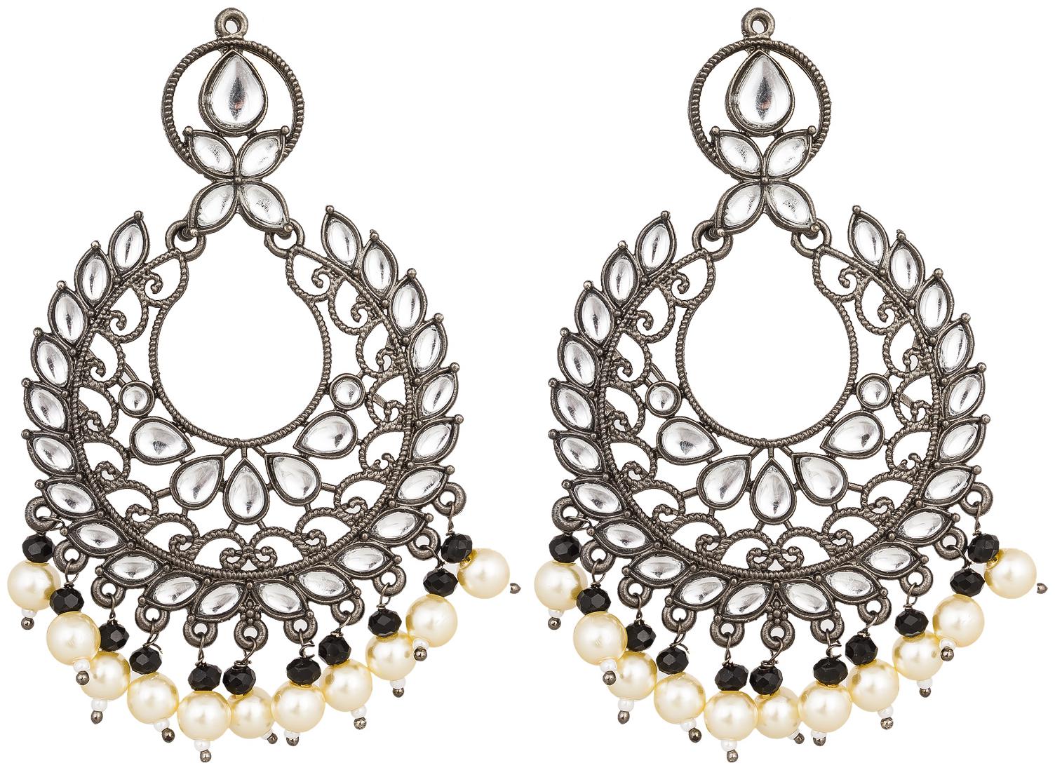 

Vermont Oxidised Silver Plated Fancy Pearl Kundan Earrings for Stylish Girls Women
