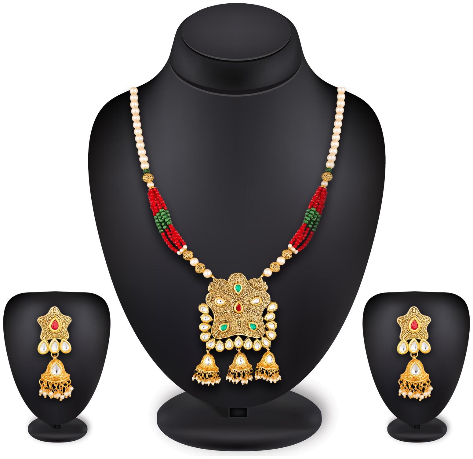 

Vermont Pearl Kundan Necklace Set for Women Girls