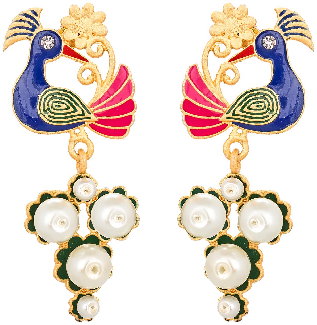

Vermont Traditional Gold Plated Trendy Peacock Design Meenakari Earrings for Stylish Women and Girls