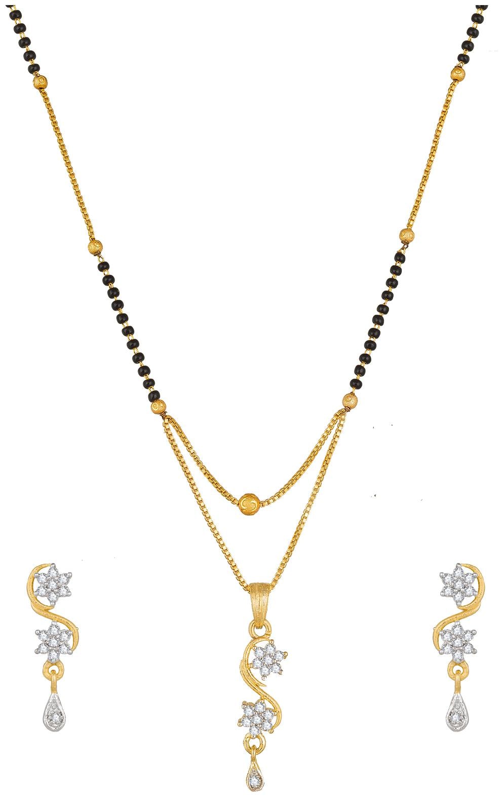 

Vermont Traditional Gold Plated American Diamond Women s Pride Trendy Mangalsutra With Earrings for Women