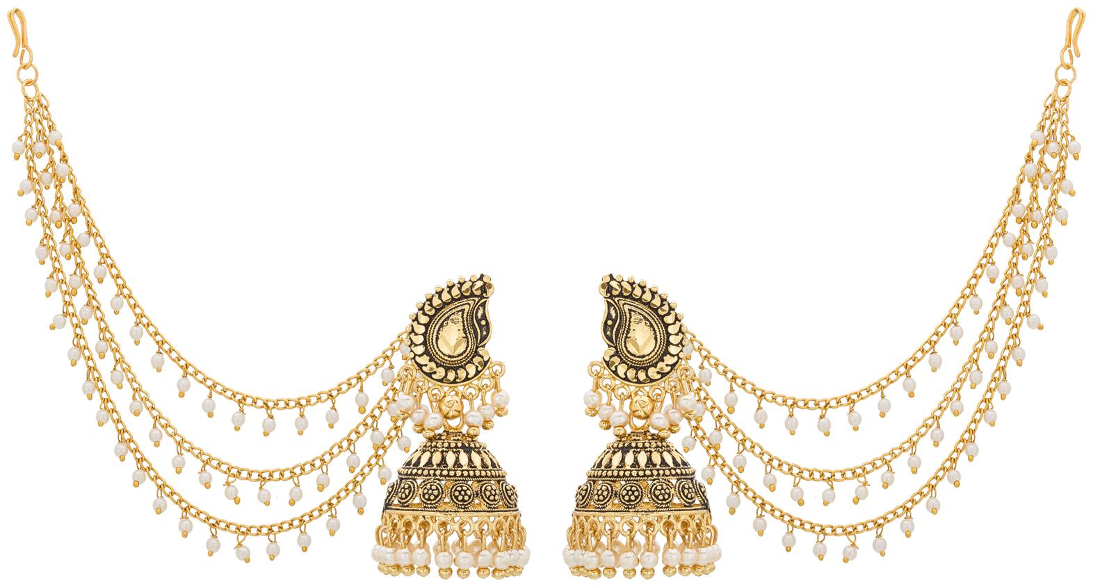 

Vermont Traditional Gold Plated Pearl Long Chain Jhumkha Earrings for Women and Girls