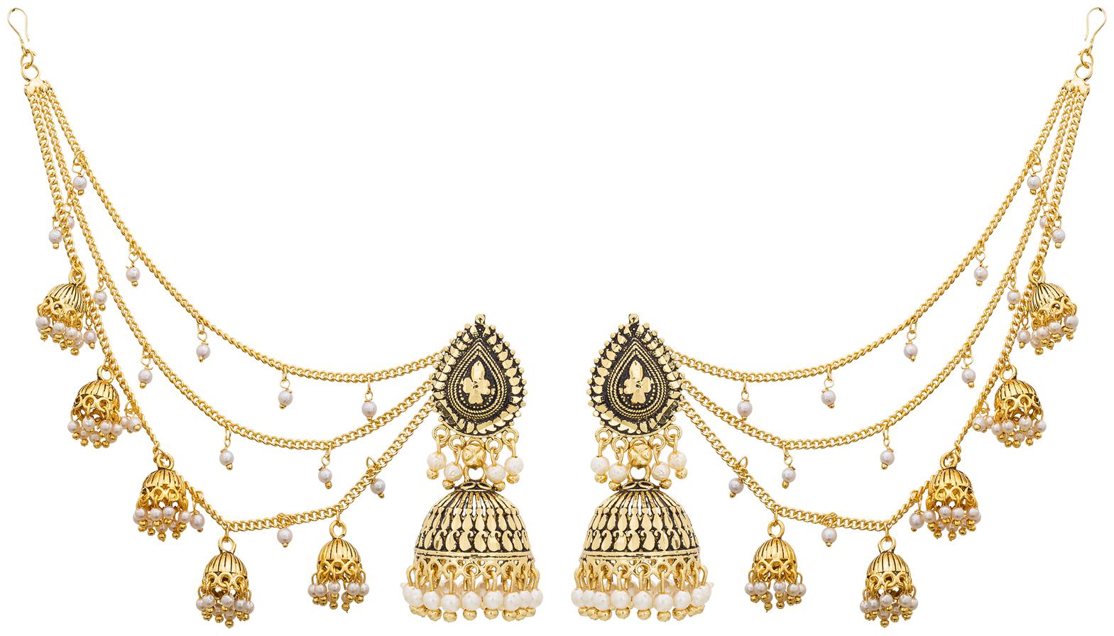 

Vermont Traditional Gold Plated Pearl Long Chain Jhumkhi Earrings for Women and Girls
