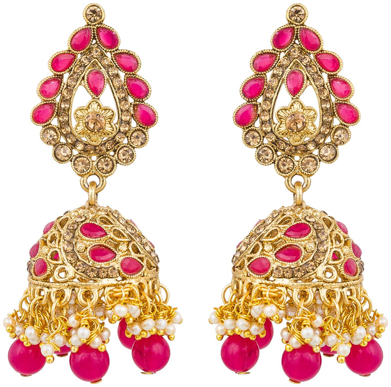 

Vermont Traditional Latest Gold Plated Kundan Pearl Diamond Pink Jhumki Earrings for Women