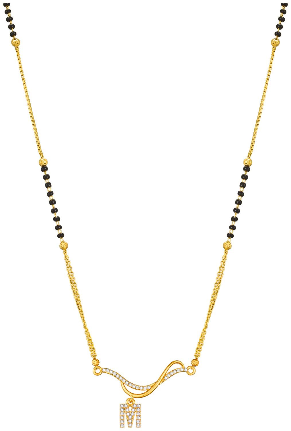 

Vermont Trendy Design Gold Plated And American Diamond Initial M Letter Alphabet Mangalsutra For Women (Golden)