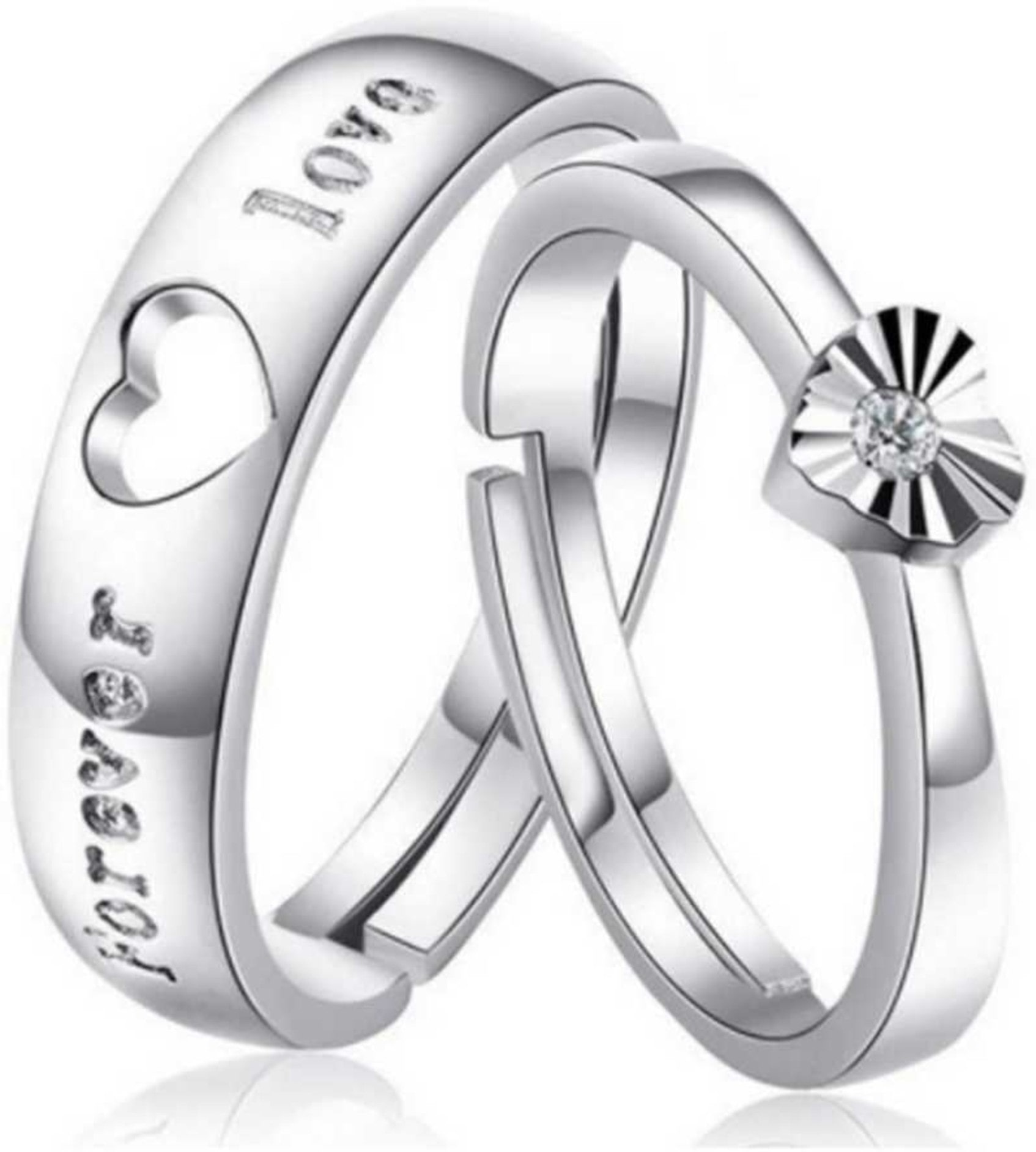 

VFI Stainless Steel American Diamond Adjustable AD Couple Ring For Your Valentine