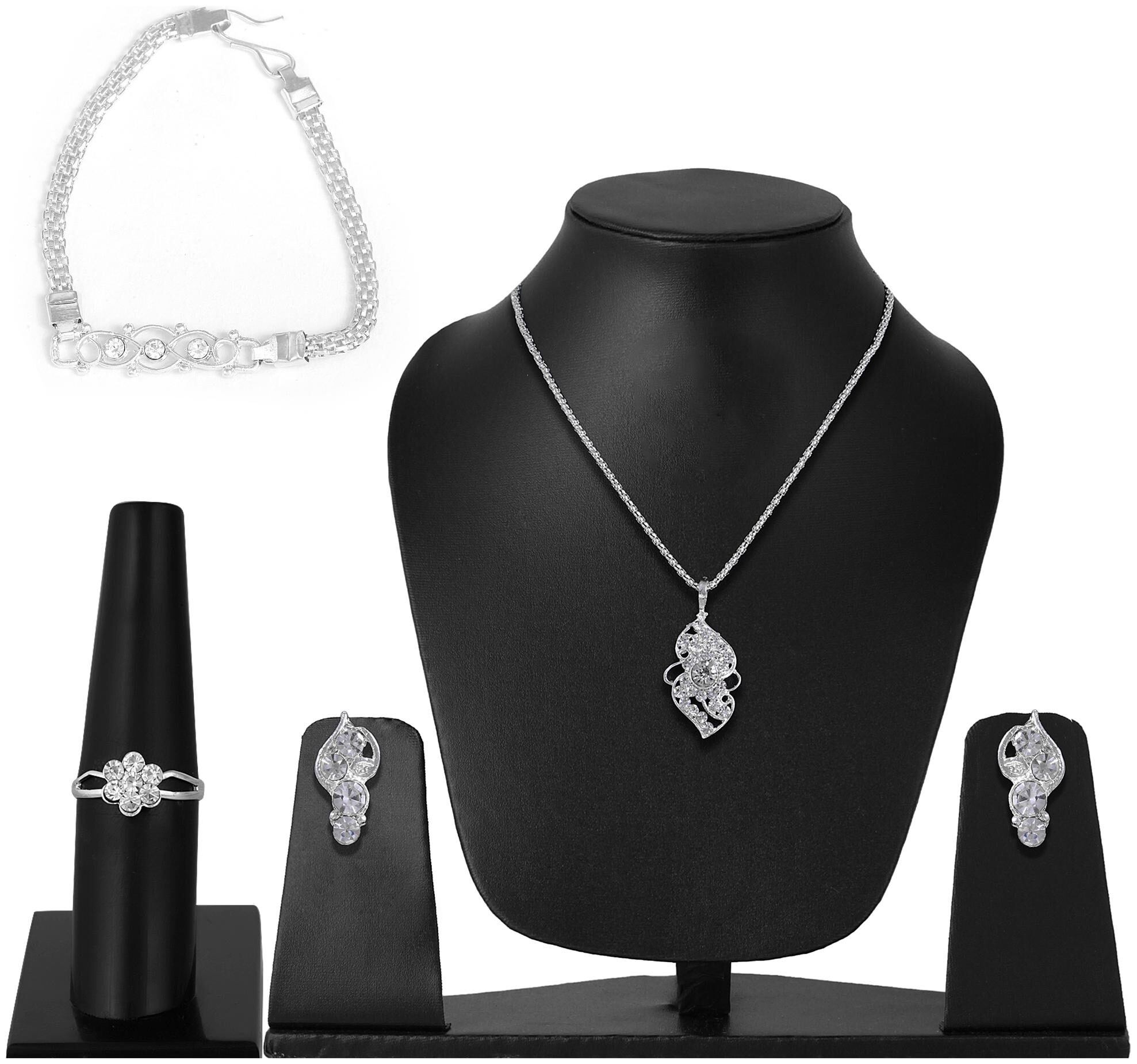 

VFI-UV-ADNS-3030 Alloy Slver Diamond Necklace Set with Earring Bracelet and Ring