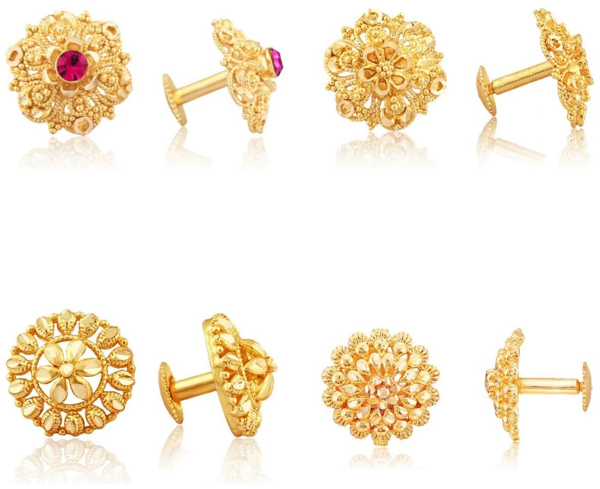 

Vfj Vighnaharta 1Gm Gold Plated Traditional Daily And Festive Wear Alloy Gold Plated Stud Earring Combo Set For Women And Girls ( Pack Of- 4 Pair Earrings)