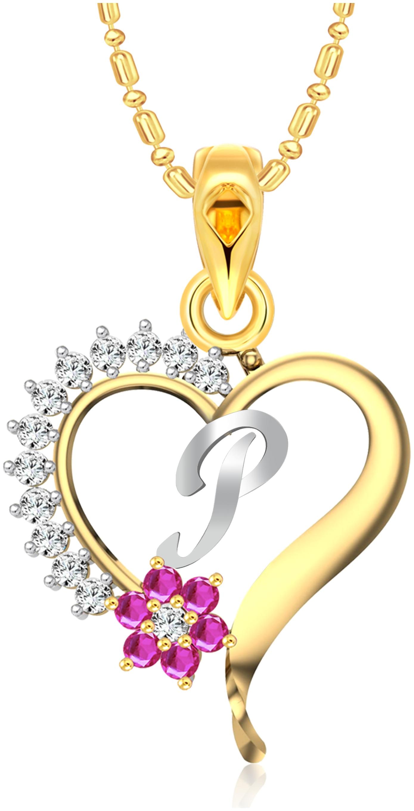 

VFJ Vighnaharta Valentine s Pink Flower Heart Initial P Letter CZ Gold And Rhodium Plated Alloy Pendant For Women And Girls- VFJ1254PG