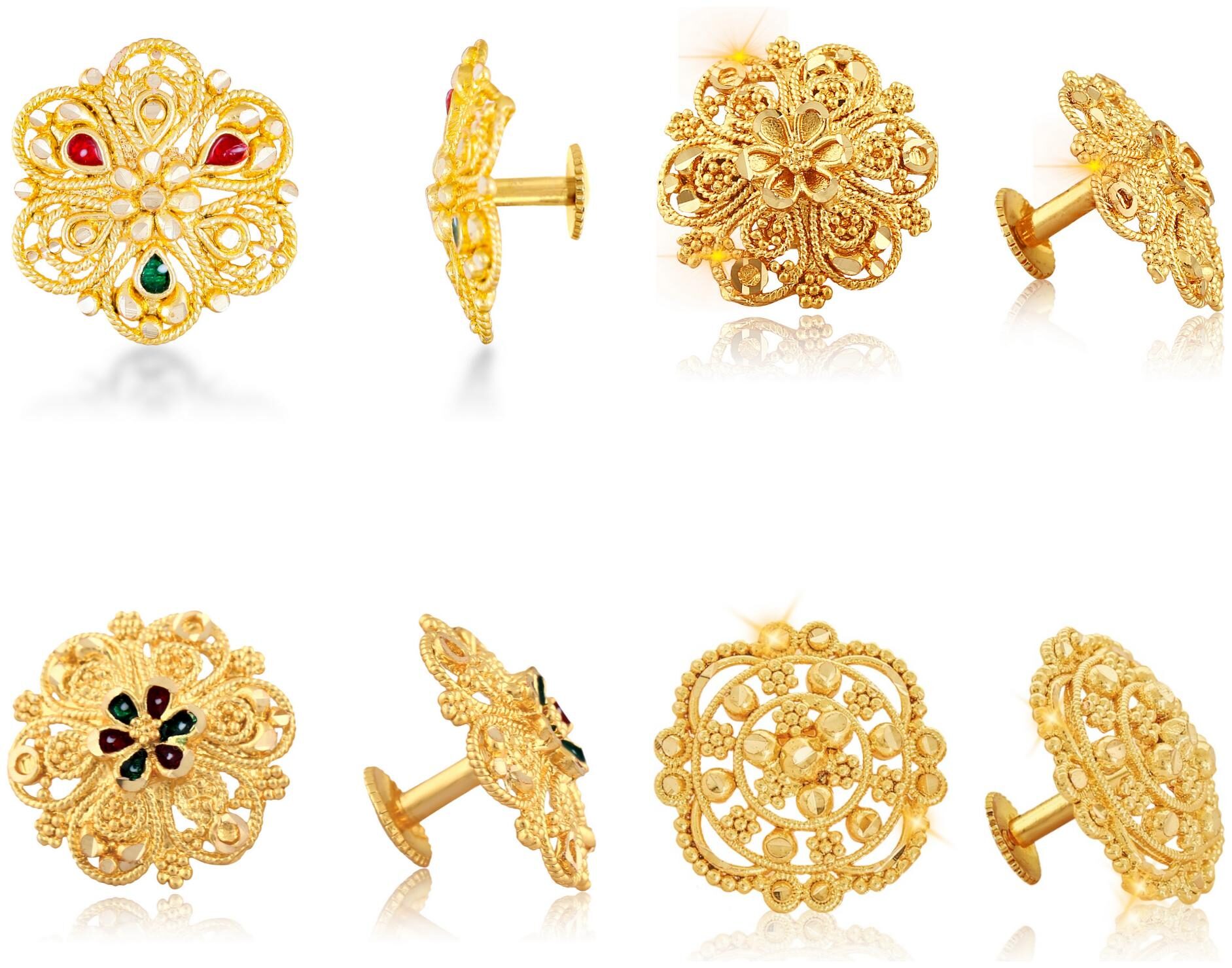 

Vfj Vighnaharta 1Gm Gold Plated Traditional Daily And Festive Wear Alloy Gold Plated Stud Earring Combo Set For Women And Girls ( Pack Of- 4 Pair Earrings)
