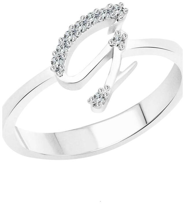 Vighnaharta initial ''G'' Alphabet (CZ) Silver and Rhodium Plated Alloy Ring for Women and Girls