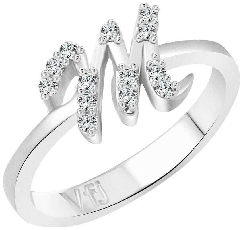 

Vighnaharta initial M Alphabet (CZ) Rhodium Plated Alloy Ring for Women and Girls